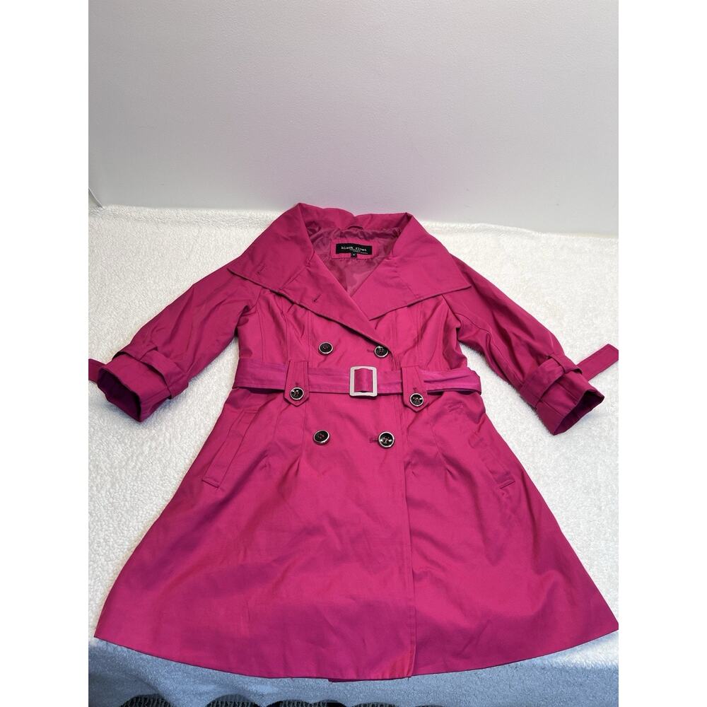 Black Rivet Women’s Fuchsia Pink Belted Trench Coat 3/4 Sleeve, Size Small